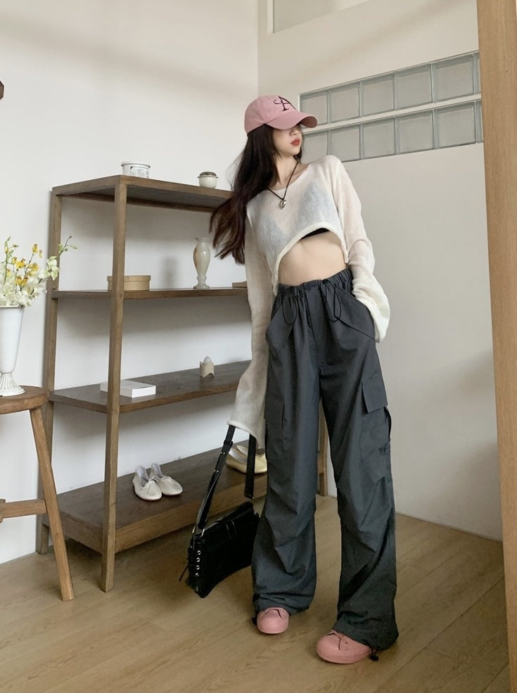 Grey Drawstring Pockets Training Pants