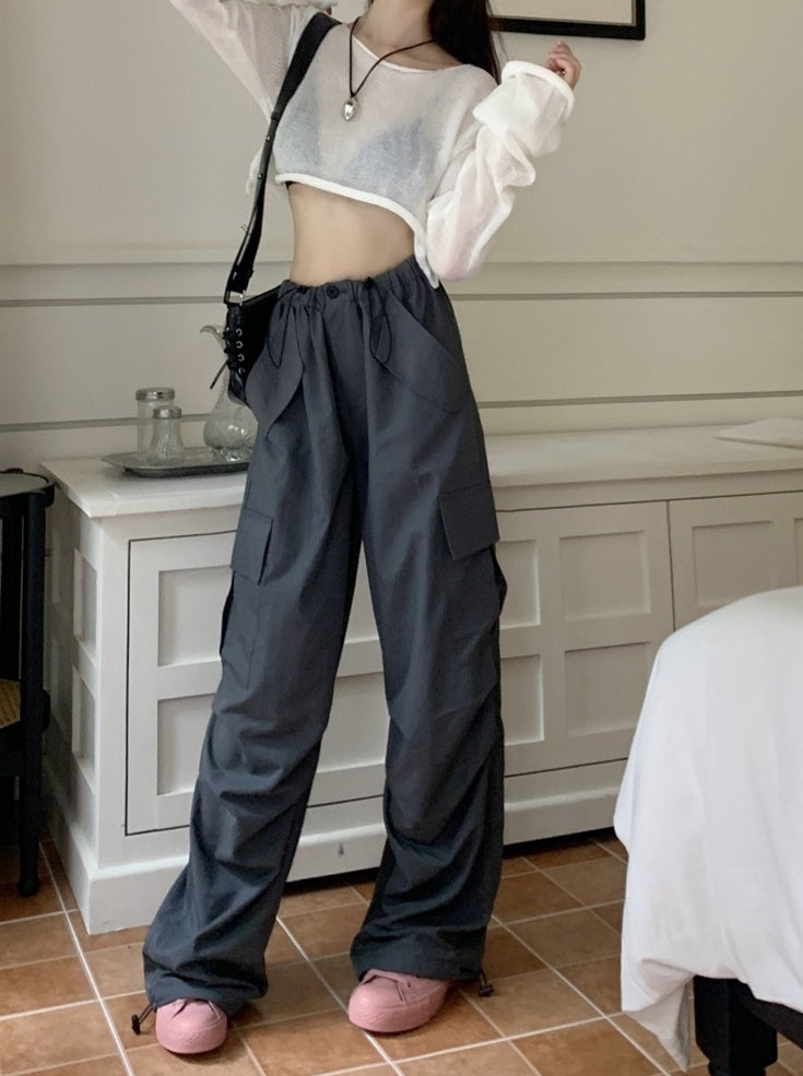 Grey Drawstring Pockets Training Pants