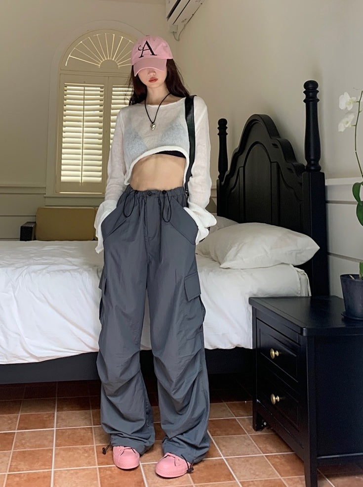 Grey Drawstring Pockets Training Pants