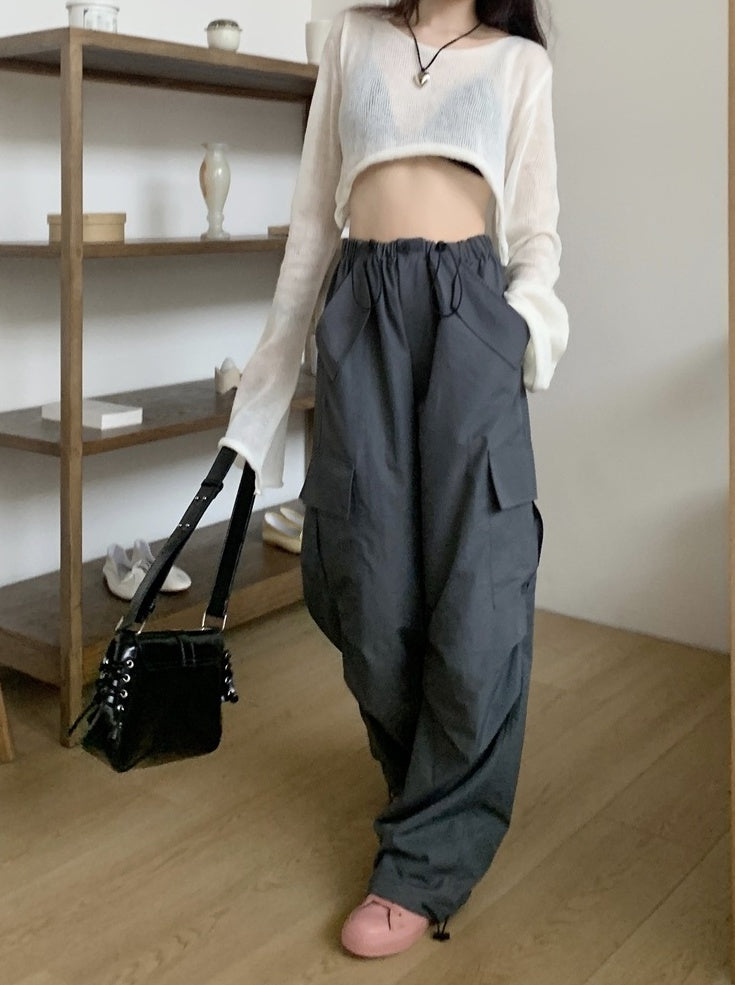 Grey Drawstring Pockets Training Pants