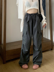 Grey Drawstring Pockets Training Pants