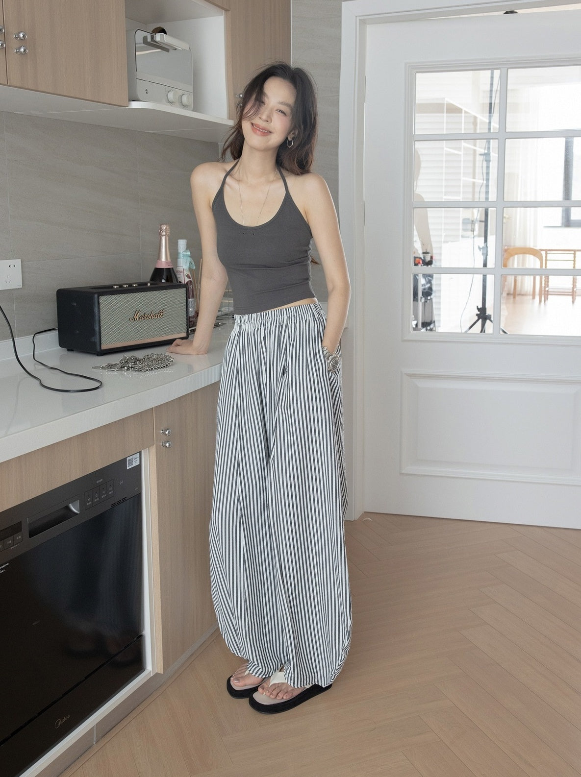 Grey Dual Eyelet Halter Top