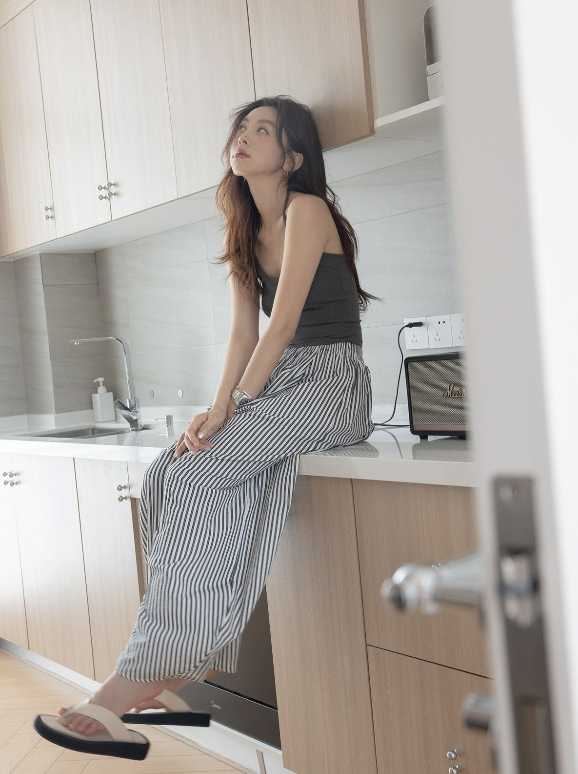 Grey Dual Eyelet Halter Top