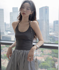 Grey Dual Eyelet Halter Top