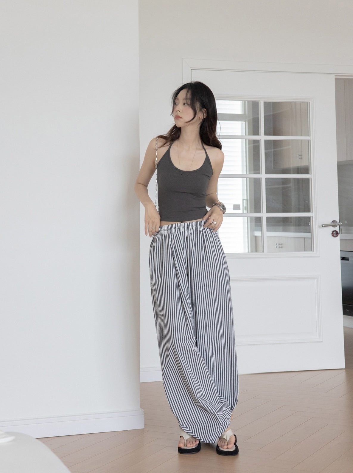 Grey Dual Eyelet Halter Top