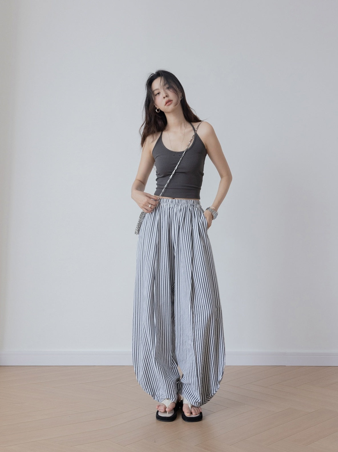 Grey Dual Eyelet Halter Top