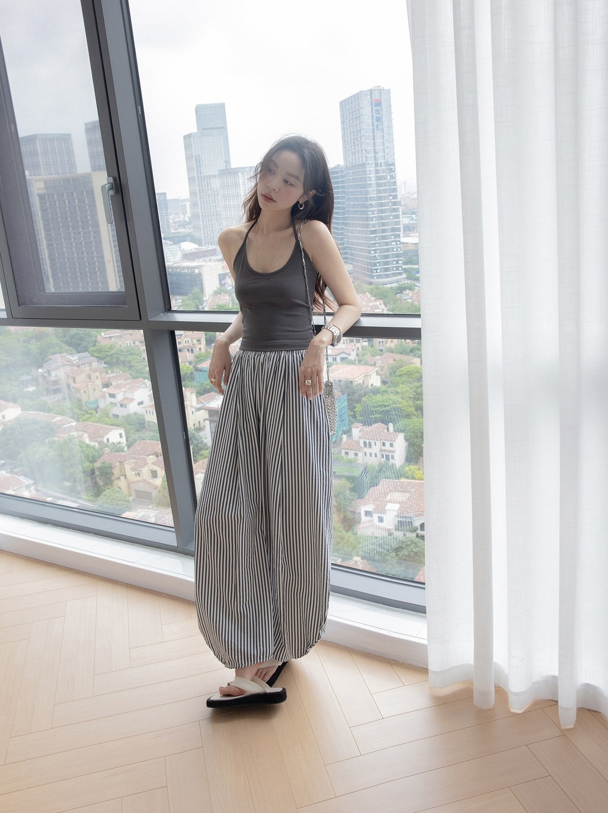 Grey Dual Eyelet Halter Top