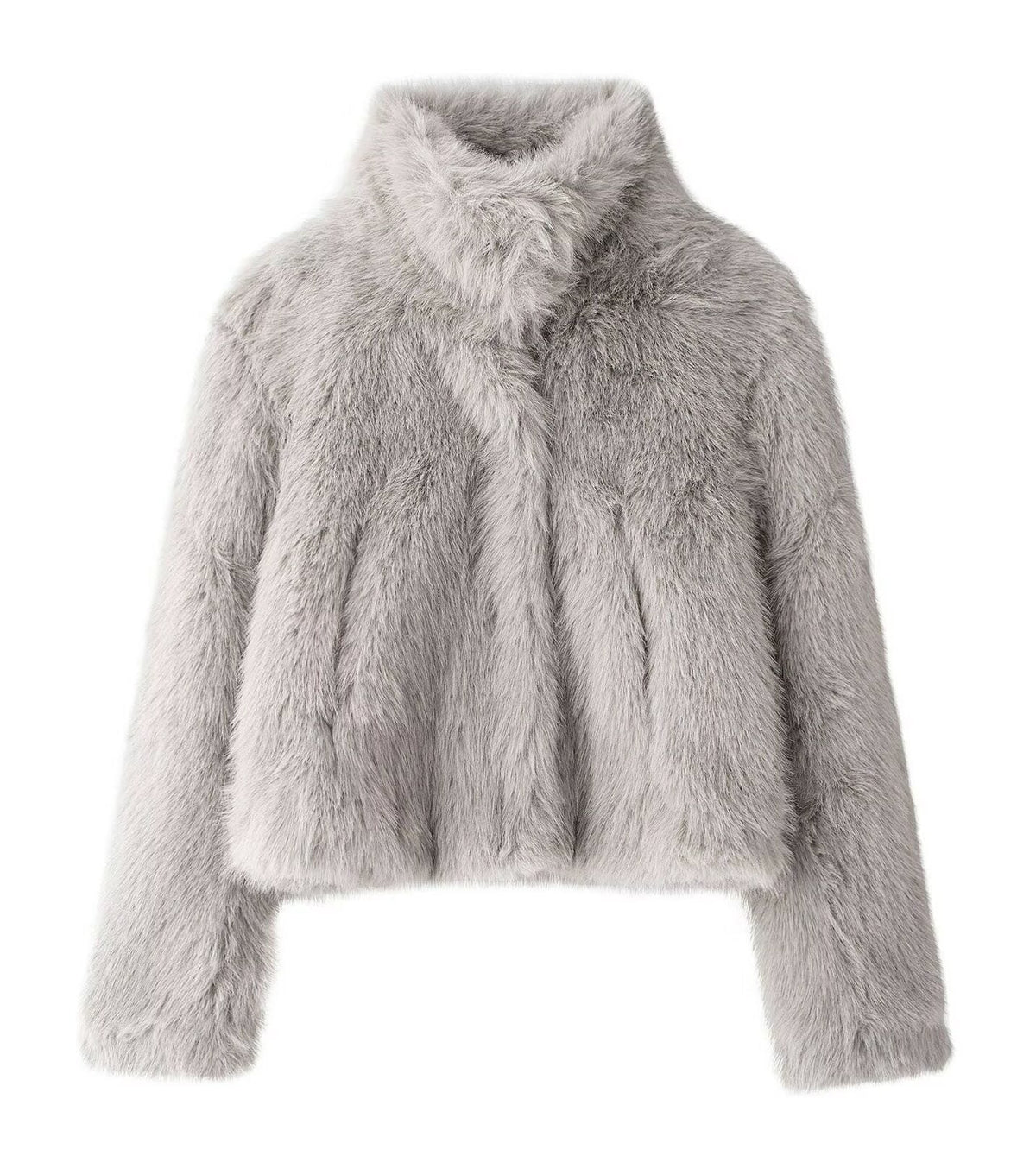 Grey Faux Fur Collared Jacket