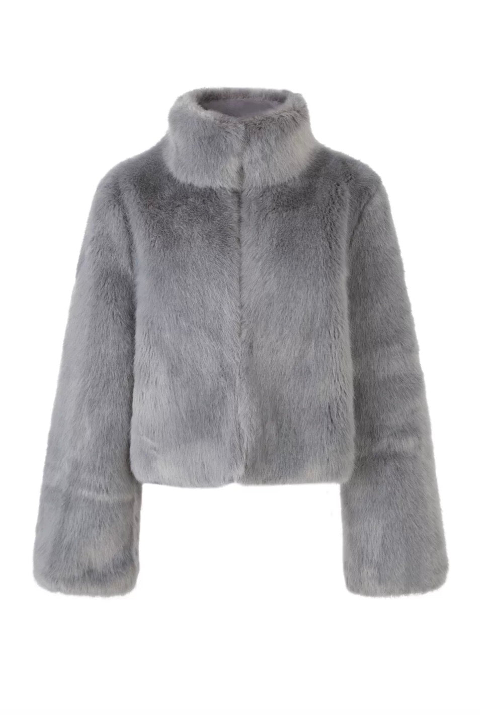 Grey Faux Fur Zipped-Up Winter Jacket