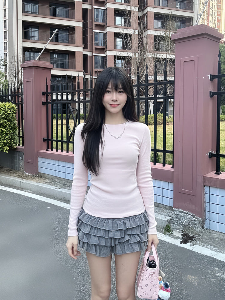 Grey Flowy Tiered Ruffle Skirt