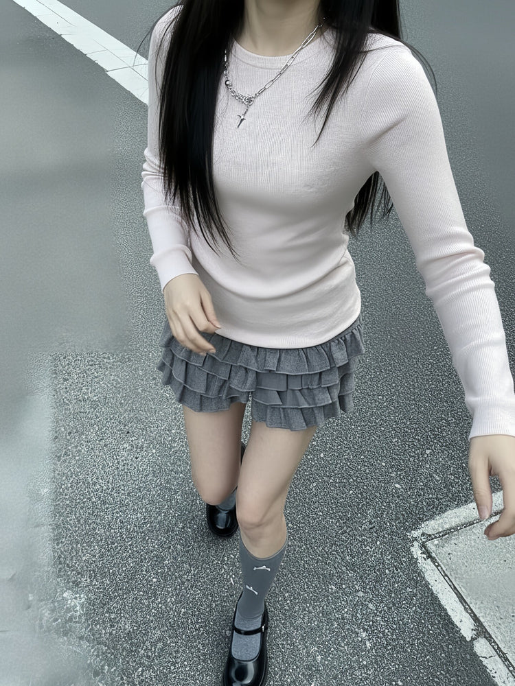 Grey Flowy Tiered Ruffle Skirt