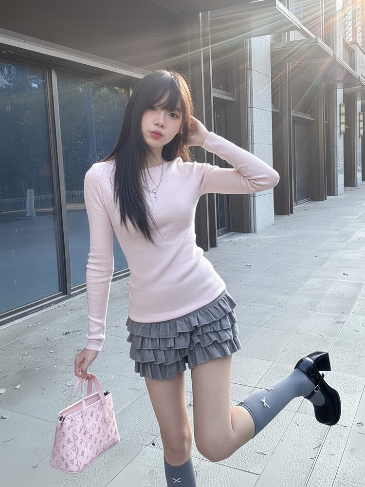 Grey Flowy Tiered Ruffle Skirt