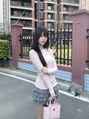 Grey Flowy Tiered Ruffle Skirt