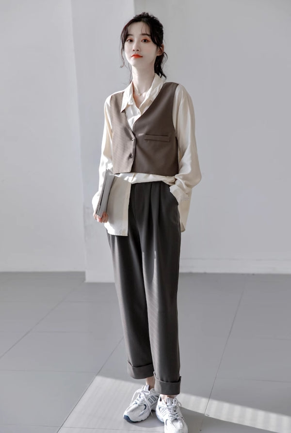 Grey Folded Cuff Pants