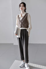 Grey Folded Cuff Pants