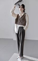Grey Folded Cuff Pants
