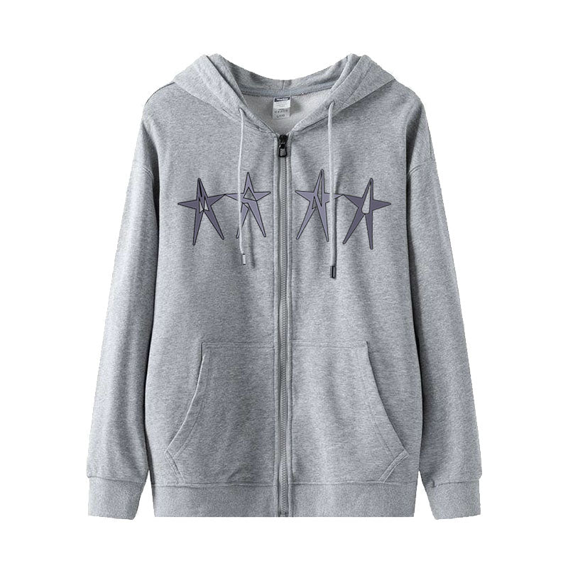 Grey Four Star Print Hooded Jacket