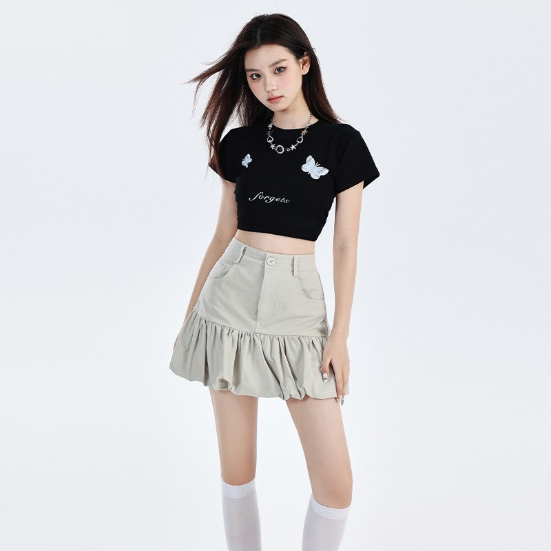 Grey Half Bubble Mini Skirt