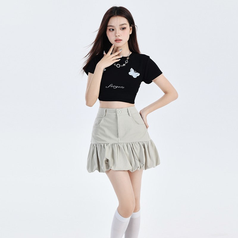 Grey Half Bubble Mini Skirt