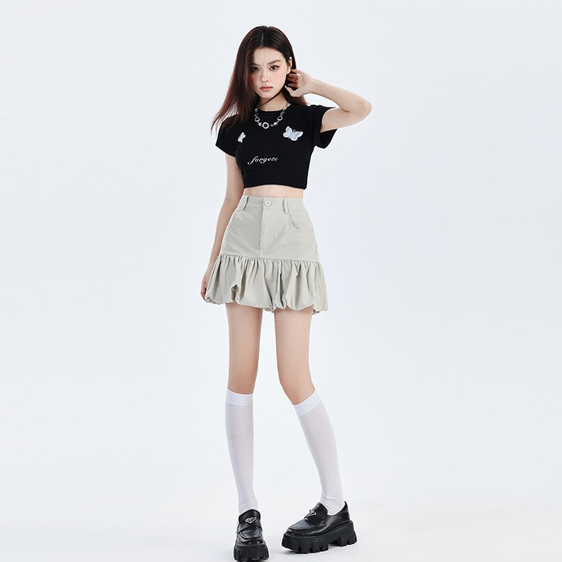 Grey Half Bubble Mini Skirt