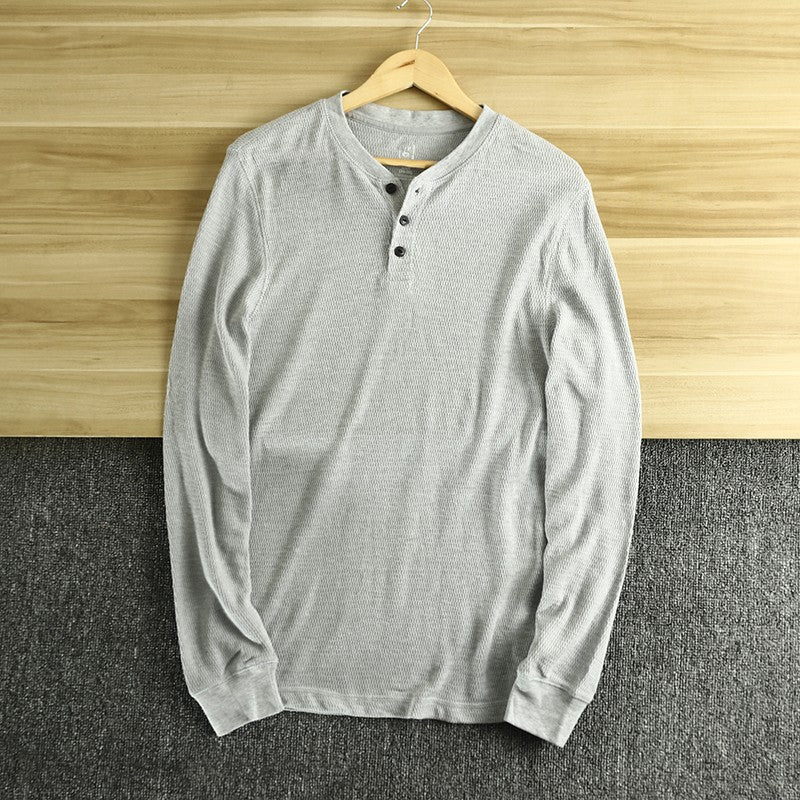 Grey Half Buttoned Long Sleeve T-Shirt