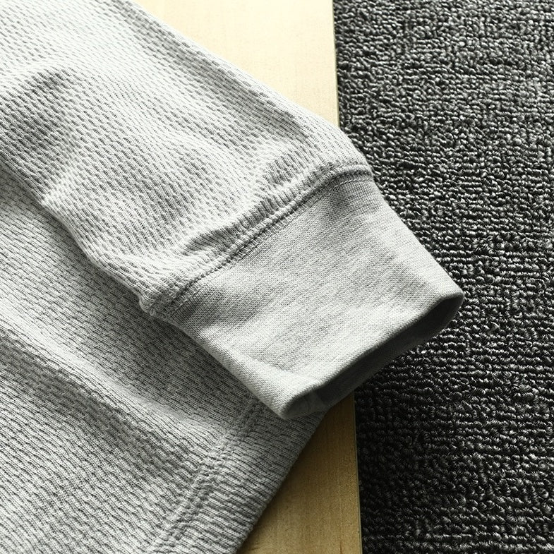 Grey Half Buttoned Long Sleeve T-Shirt