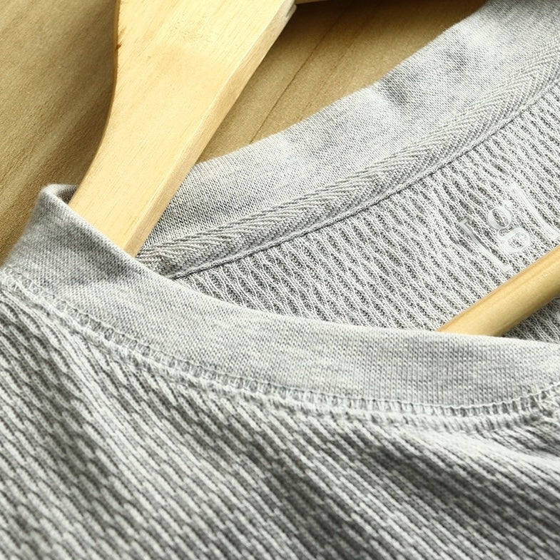 Grey Half Buttoned Long Sleeve T-Shirt
