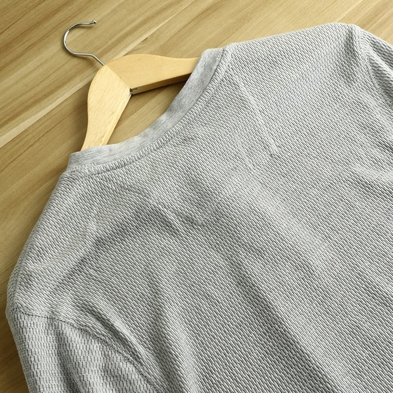 Grey Half Buttoned Long Sleeve T-Shirt