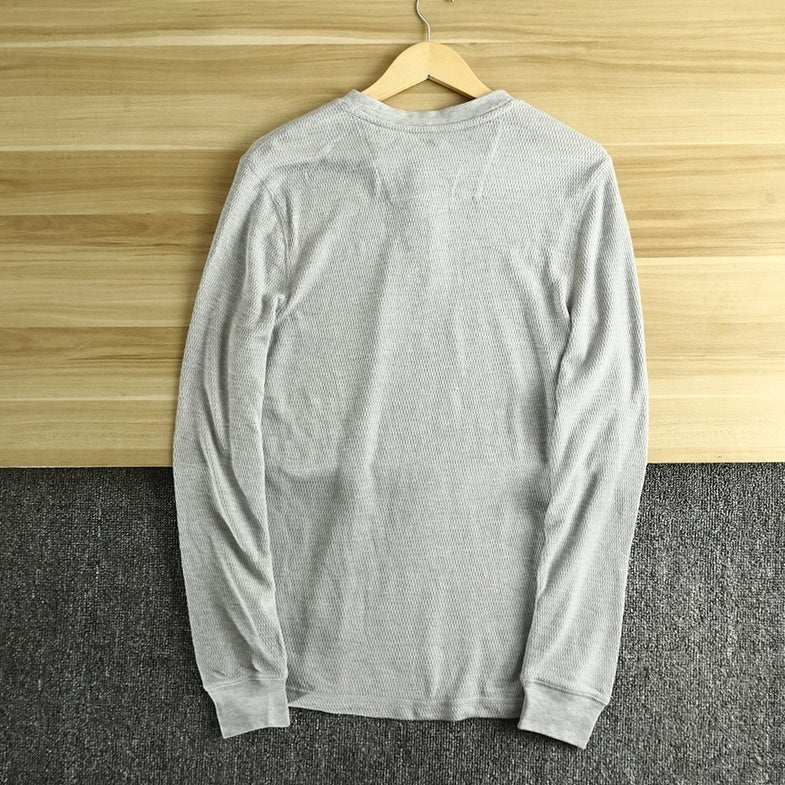 Grey Half Buttoned Long Sleeve T-Shirt