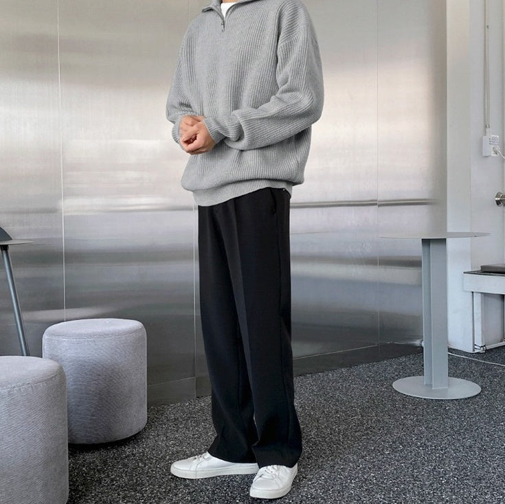 Grey Half Zipped Ribbed Sweater