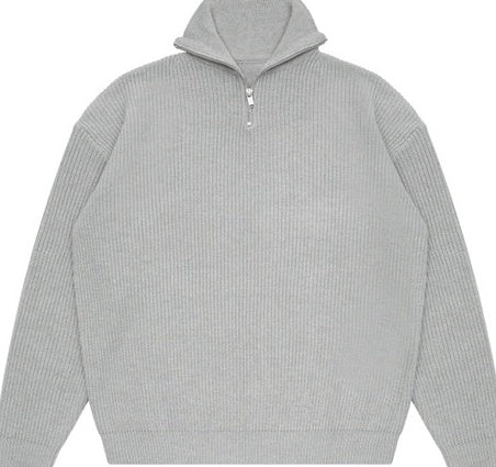 Grey Half Zipped Ribbed Sweater