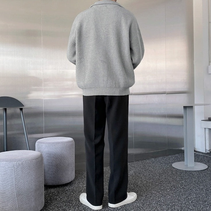 Grey Half Zipped Ribbed Sweater