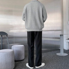 Grey Half Zipped Ribbed Sweater