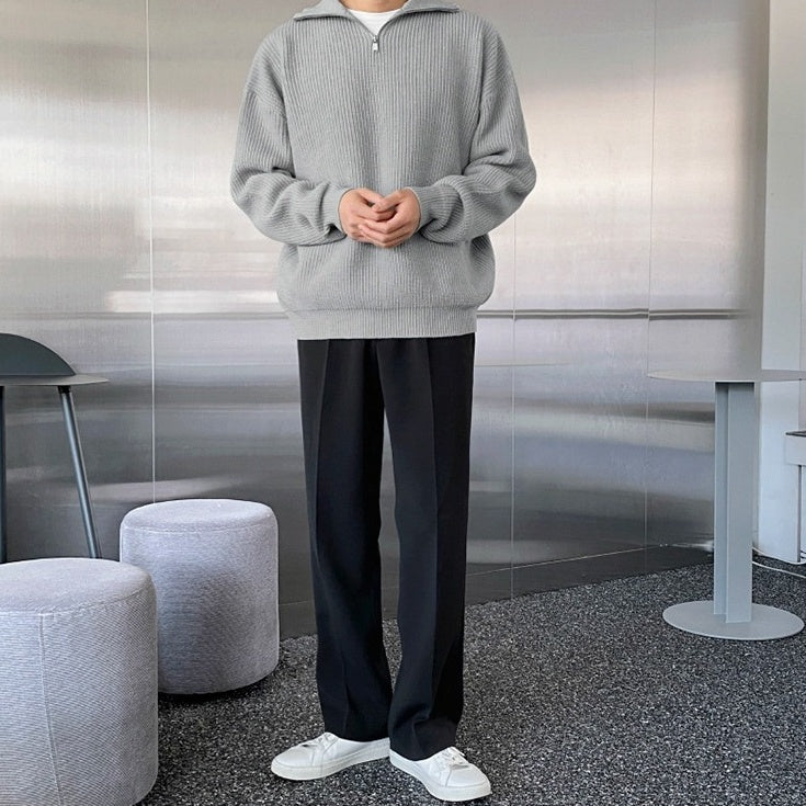 Grey Half Zipped Ribbed Sweater