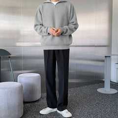 Grey Half Zipped Ribbed Sweater