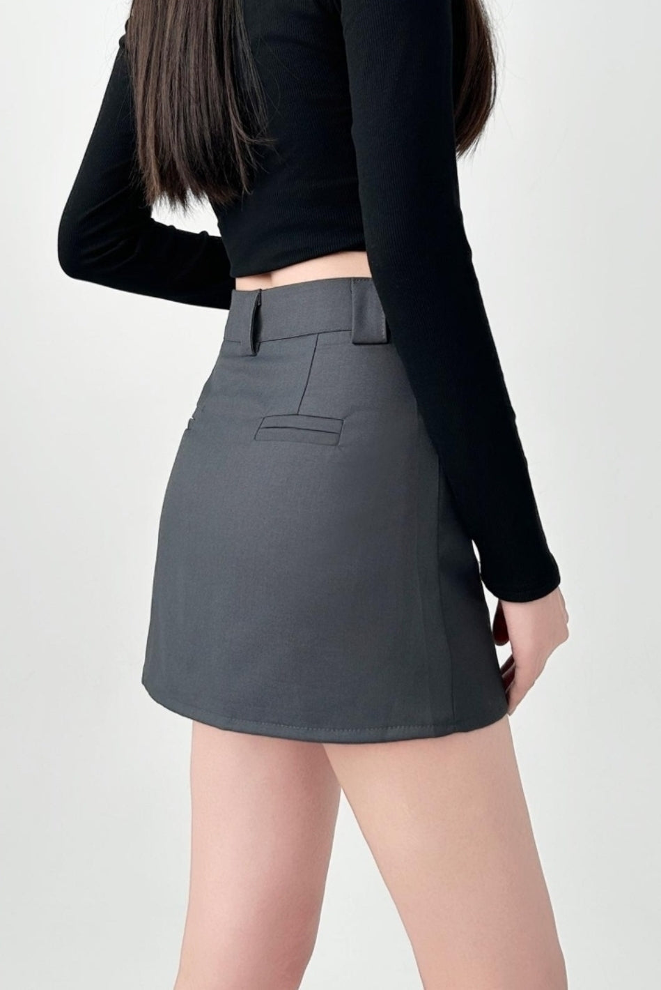 Grey High Waist A Line Skirt