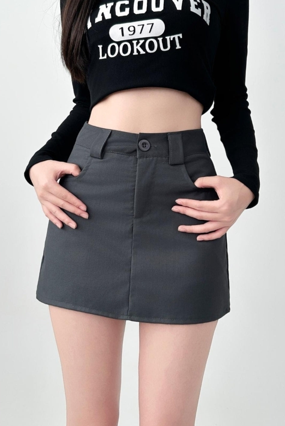 Grey High Waist A Line Skirt