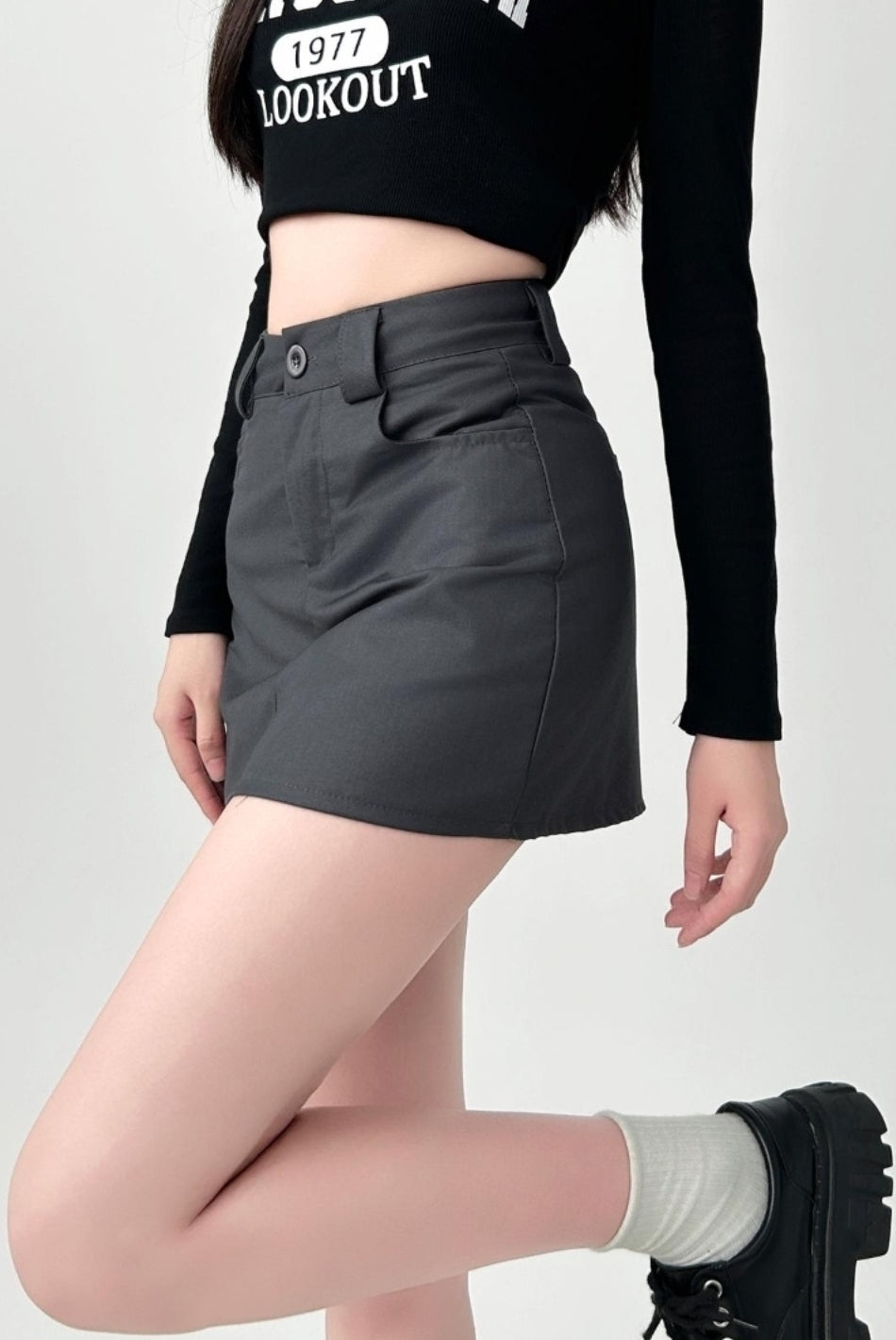Grey High Waist A Line Skirt