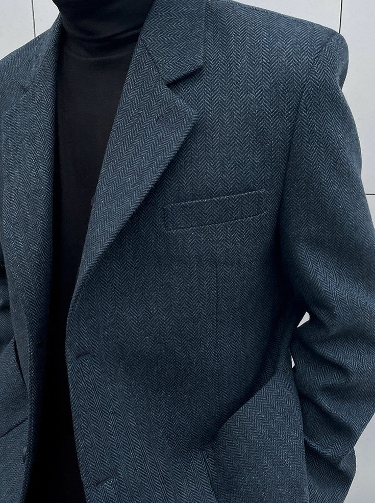 Blue Houndstooth Blazer Jacket