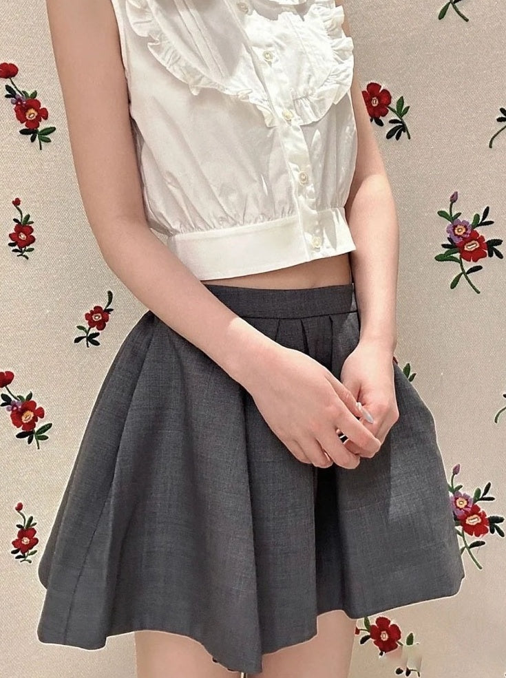 Grey Irregular Pleats Skirt