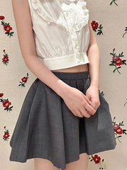 Grey Irregular Pleats Skirt