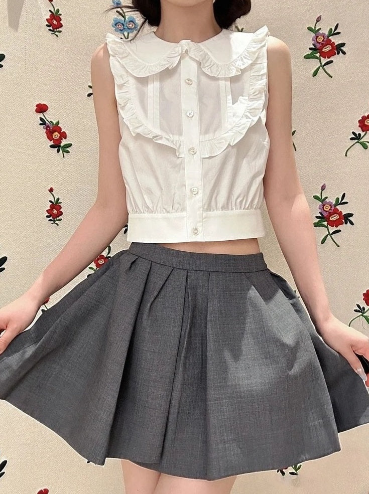 Grey Irregular Pleats Skirt