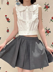 Grey Irregular Pleats Skirt