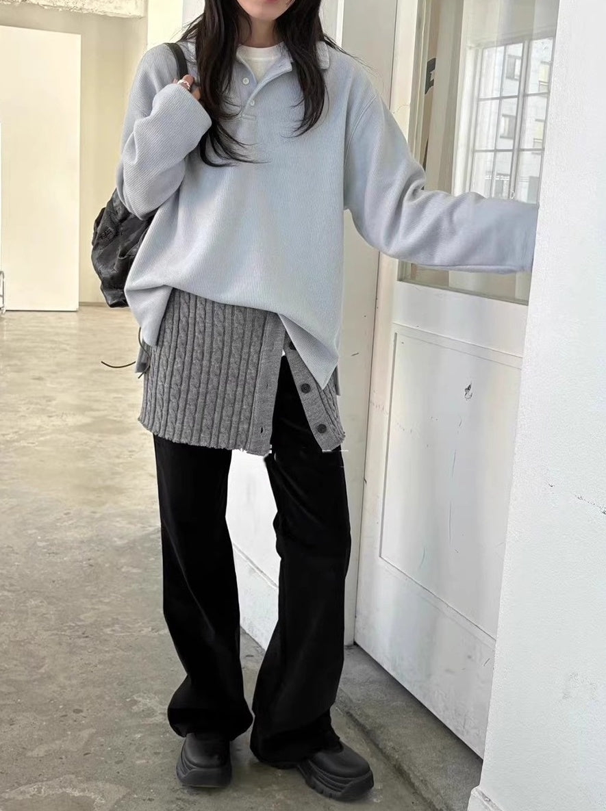 Grey Knitted Button Down Skirt