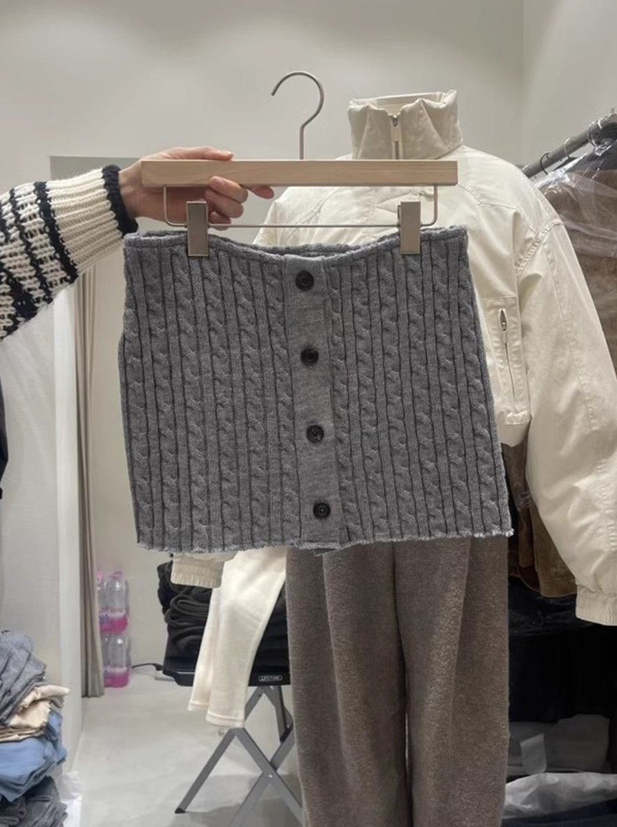 Grey Knitted Button Down Skirt