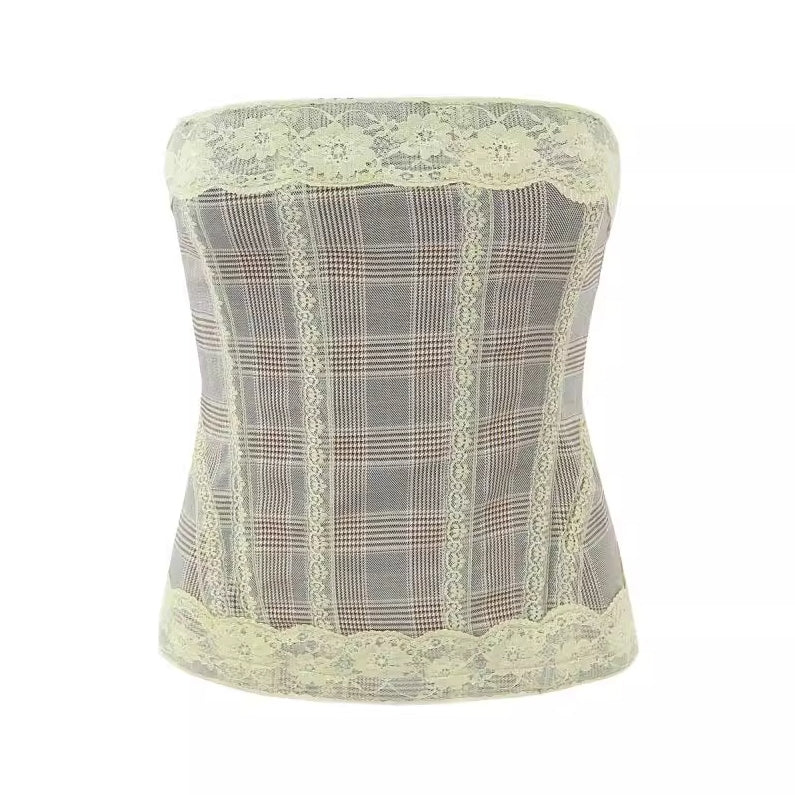 Grey Lace Plaid Tube Top