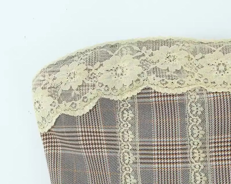 Grey Lace Plaid Tube Top