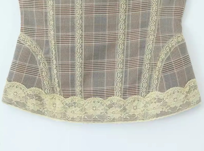 Grey Lace Plaid Tube Top