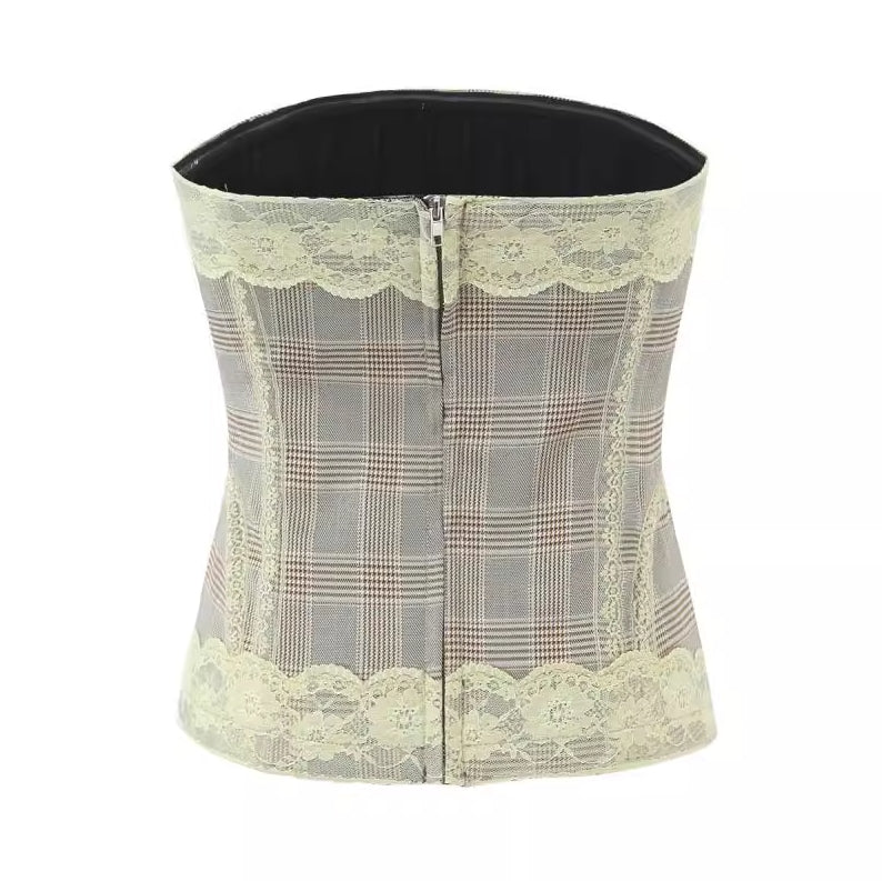 Grey Lace Plaid Tube Top