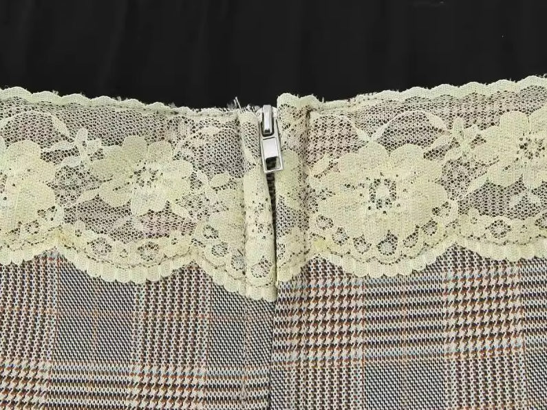 Grey Lace Plaid Tube Top